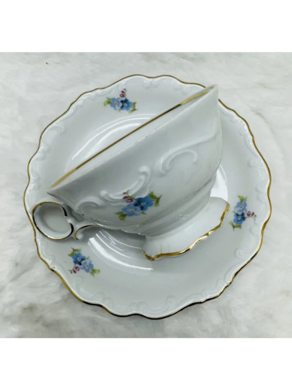 Schumann Bavaria Arzberg Blue Flower Porcelain Demitasse Cup & Saucer Set
